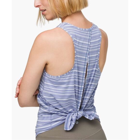 Lululemon All Tied Up Tank Cut Back Stripe Tempest Blue White - Picture 6 of 9